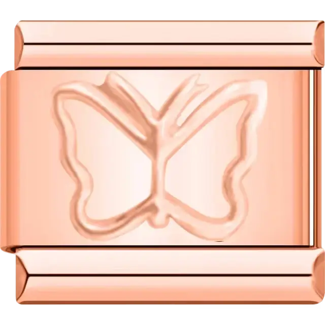 Butterfly outline design engraved Italian charm bracelet link