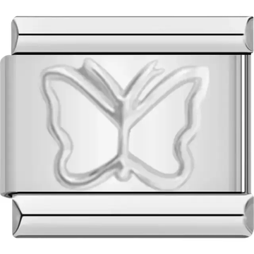 Butterfly outline design engraved Italian charm bracelet link