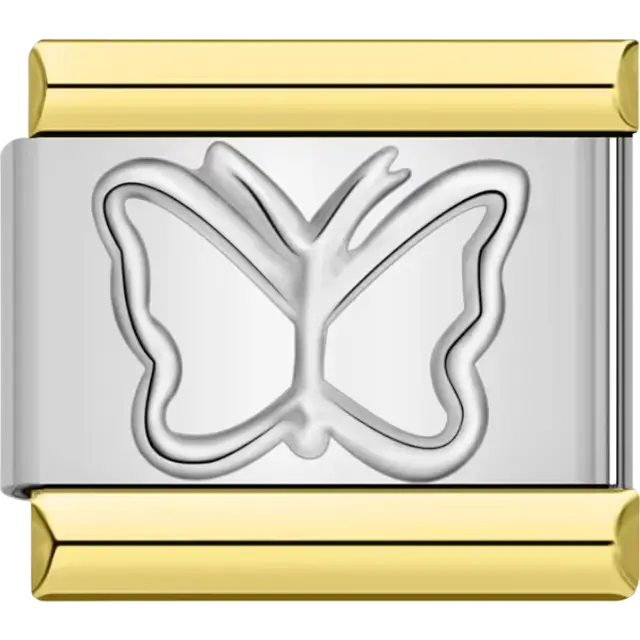 Butterfly outline design engraved Italian charm bracelet link