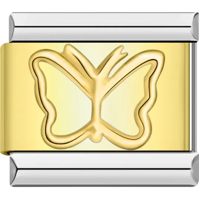 Butterfly outline design engraved Italian charm bracelet link