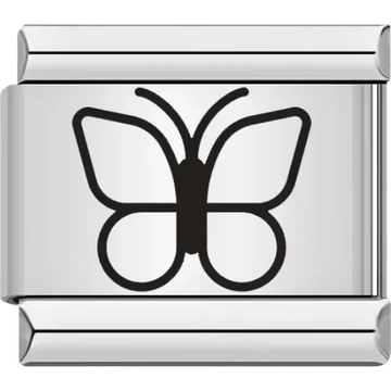Black outline of a butterfly with a sleek, minimalist design Italian charm bracelet link
