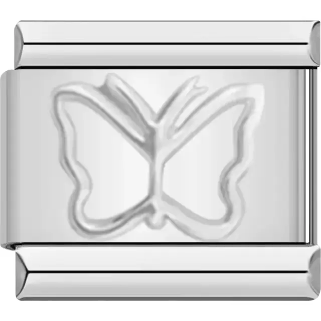 Butterfly outline design engraved Italian charm bracelet link