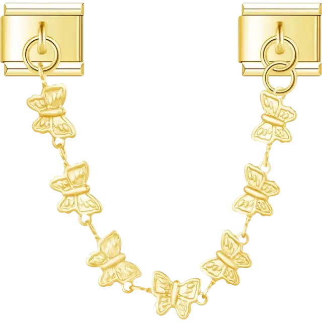Safety chain with connected butterfly links Italian charm bracelet link