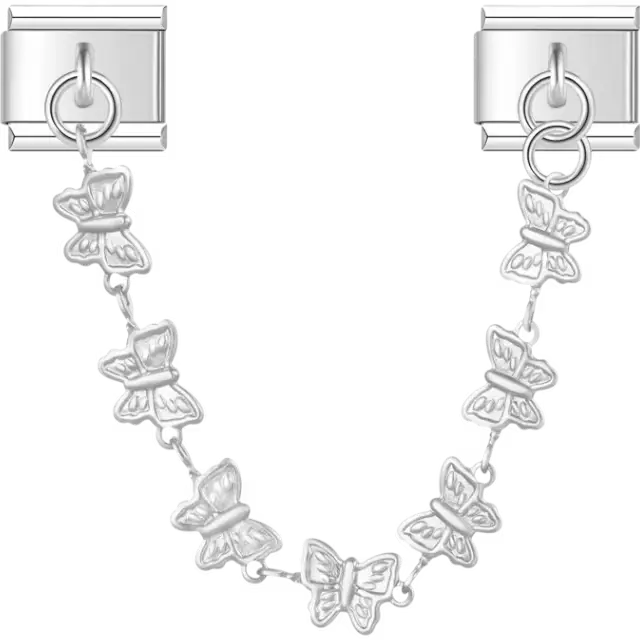 Safety chain with connected butterfly links Italian charm bracelet link