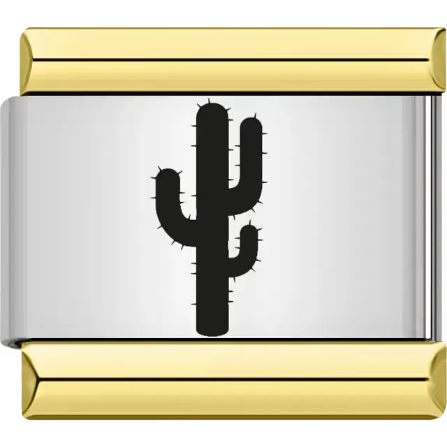 Black cactus silhouette design Italian charm bracelet link