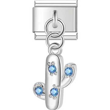 Cactus pendant with blue crystal details Italian charm bracelet link