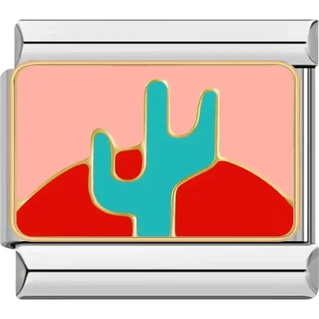 Turquoise cactus with red hills and a pink sunset Italian charm bracelet link