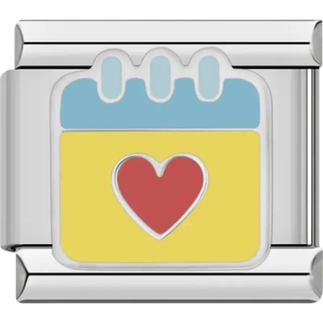 Calendar with red heart Italian charm bracelet link