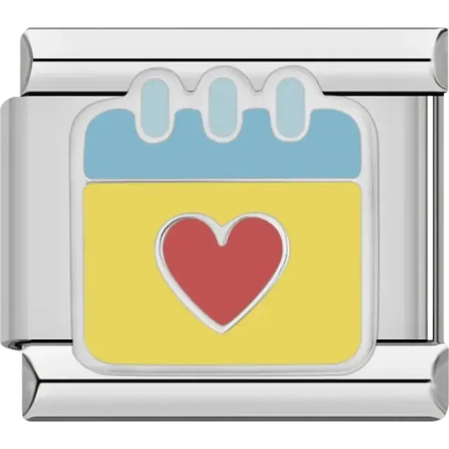 Calendar with red heart Italian charm bracelet link