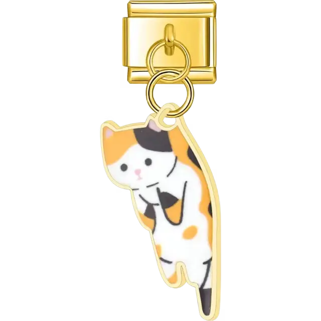 White orange and black calico cat hanging design Italian charm bracelet link