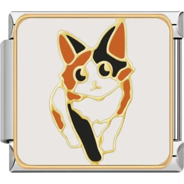 Calico cat with orange, black, and white markings Italian charm bracelet link
