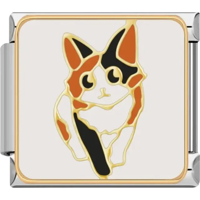 Calico cat with orange, black, and white markings Italian charm bracelet link