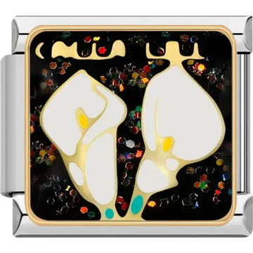 Golden calla lilies with white petals on a black background Italian charm bracelet link