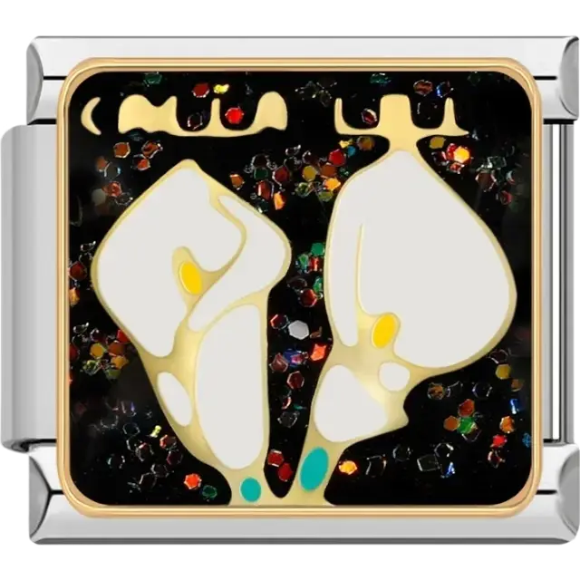 Golden calla lilies with white petals on a black background Italian charm bracelet link
