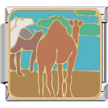 Camels with sand sky and tree accents Italian charm bracelet link