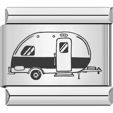 Black outline of a camper trailer Italian charm bracelet link