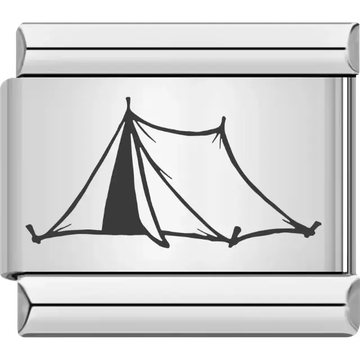 Black outline of a classic pitched camping tent Italian charm bracelet link