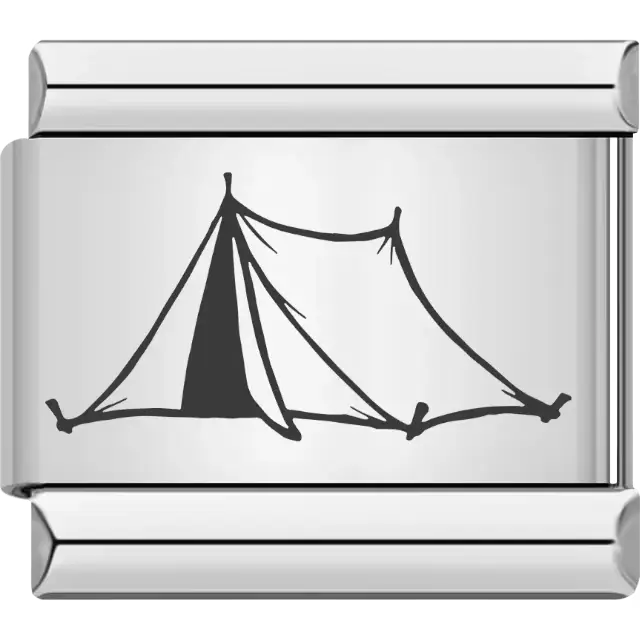 Black outline of a classic pitched camping tent Italian charm bracelet link