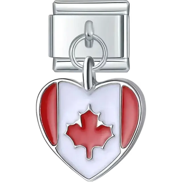 Canadian flag pendant heart Italian charm bracelet link