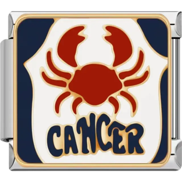 Cancer zodiac symbol with a bold red crab design and blue and white background Italian charm bracelet link