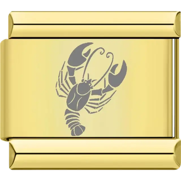 Gold Cancer zodiac charm with a detailed crab design Italian charm bracelet link