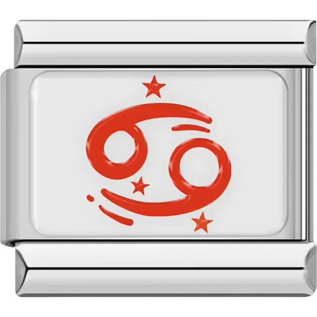 Red Cancer astrological symbol with stars Italian charm bracelet link