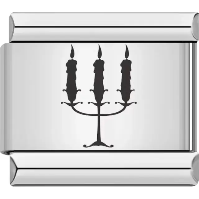 Black three-candle candelabra silhouette Italian charm bracelet link