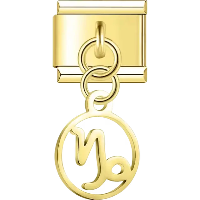Capricorn zodiac symbol on a circular dangle Italian charm bracelet link
