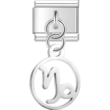 Capricorn zodiac symbol on a circular dangle Italian charm bracelet link