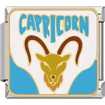 Capricorn zodiac symbol with a goat design and blue accents Italian charm bracelet link