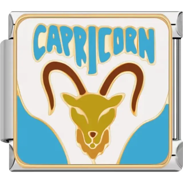 Capricorn zodiac symbol with a goat design and blue accents Italian charm bracelet link