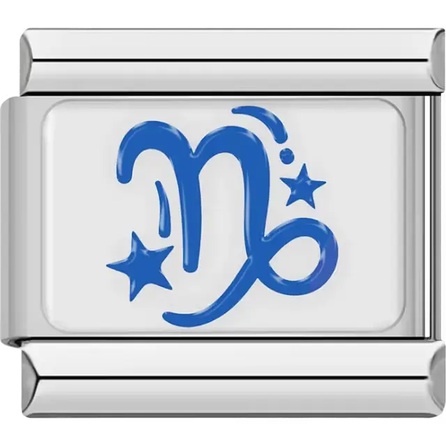 Blue Capricorn astrological symbol with stars Italian charm bracelet link