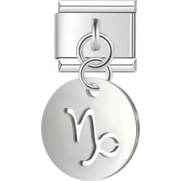 Round dangle with Capricorn zodiac symbol Italian charm bracelet link