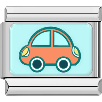 Light blue background orange car vehicle Italian charm bracelet link