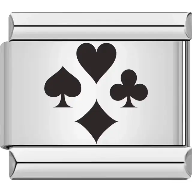 Card suit symbols featuring heart spade club and diamond Italian charm bracelet link