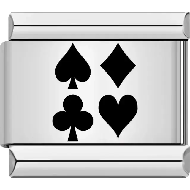 Card suits design featuring spade diamond club and heart Italian charm bracelet link