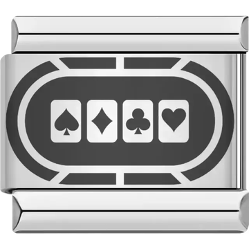 Card suits design featuring spade, diamond, club, and heart symbols Italian charm bracelet link