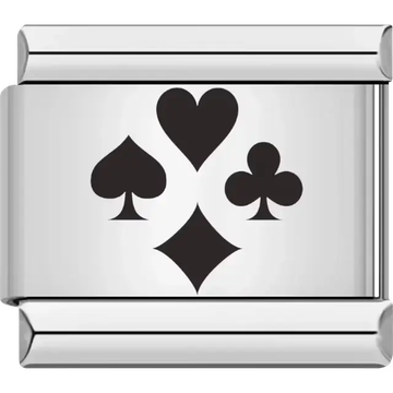Card suits design featuring heart spade diamond and club Italian charm bracelet link