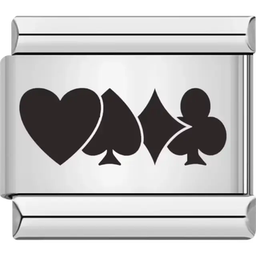 Card suits design featuring heart spade diamond and club Italian charm bracelet link