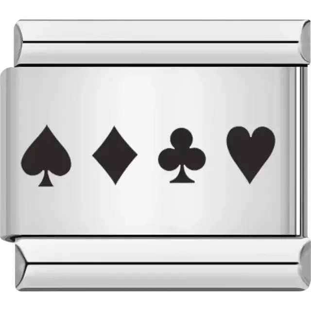 Card suits design featuring spade diamond club and heart Italian charm bracelet link