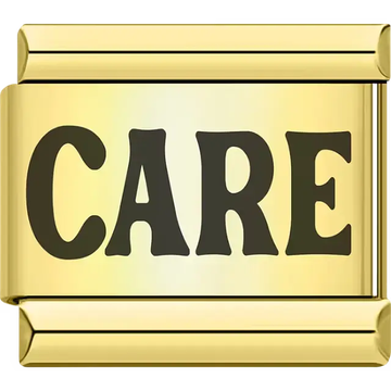 Gold "CARE" text inscription Italian charm bracelet link