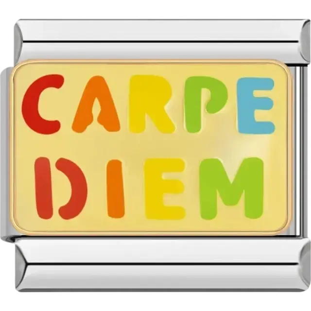 Colorful “Carpe Diem” text Italian charm bracelet link