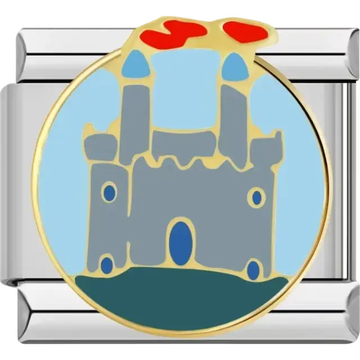 Gray castle design with red flags and a blue background Italian charm bracelet link