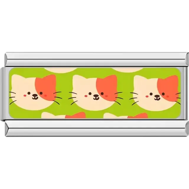 Orange and cream cat faces with whiskers on green background Italian charm bracelet link