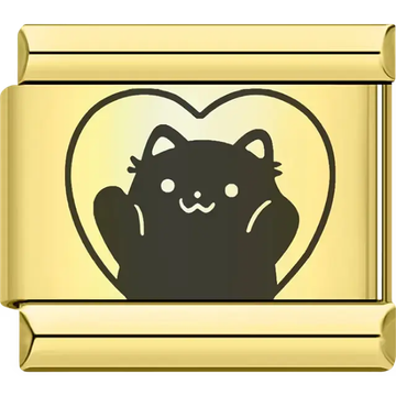 Black cat in heart outline Italian charm bracelet link