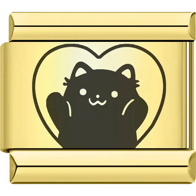 Black cat in heart outline Italian charm bracelet link