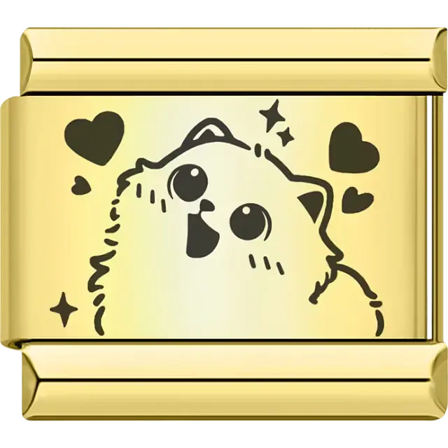 Cartoon cat with hearts and stars Italian charm bracelet link