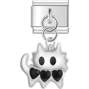 Cat with three black hearts pendant Italian charm bracelet link