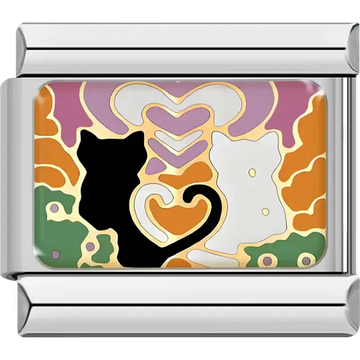 Black and white cats with heart Italian charm bracelet link