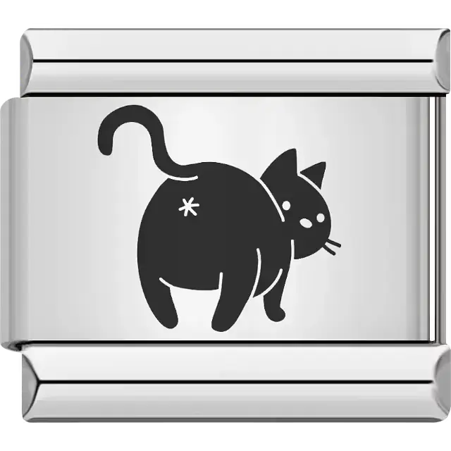 Black cat rear view with star Italian charm bracelet link